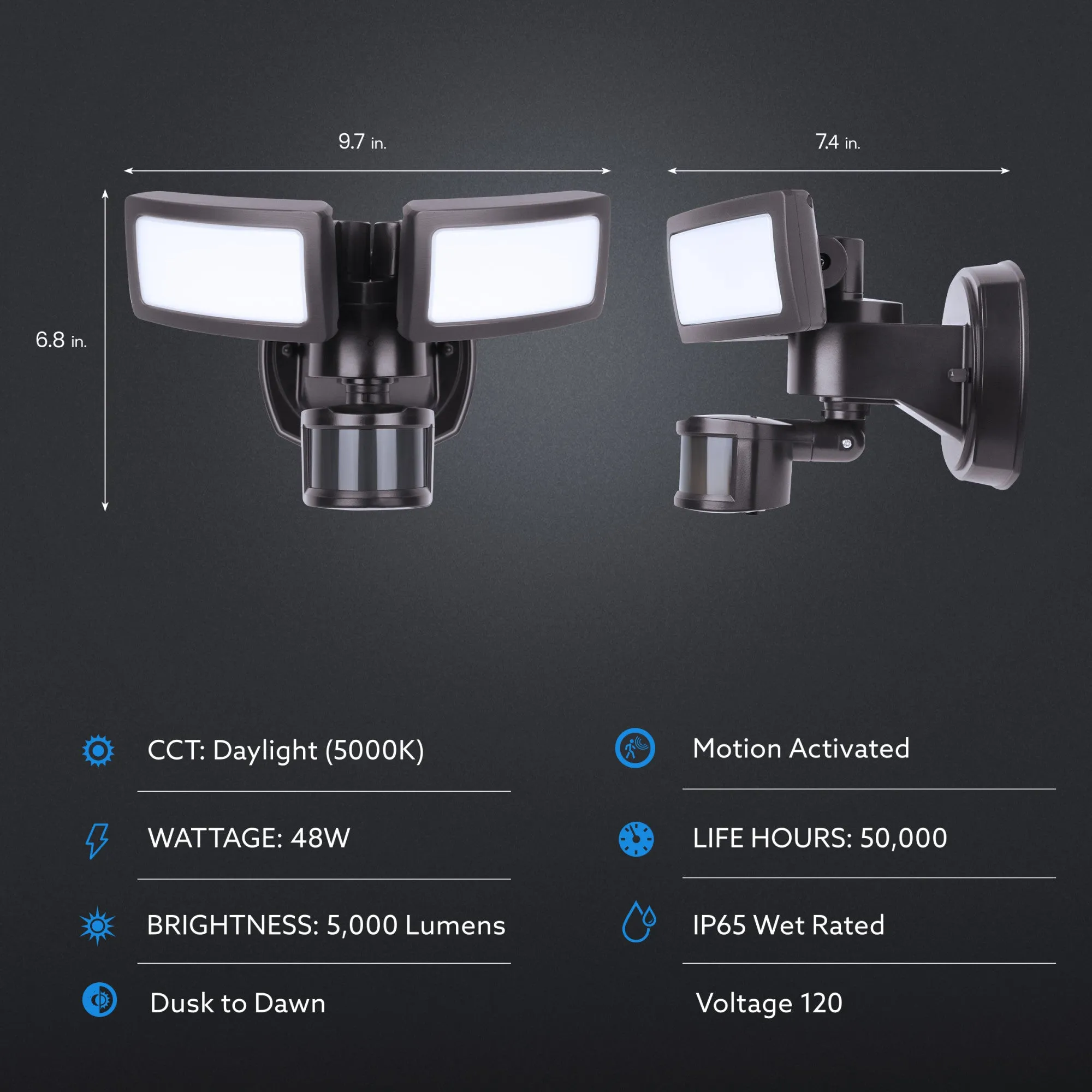 10.5 in. Bronze LED Flood Light with Motion Sensor