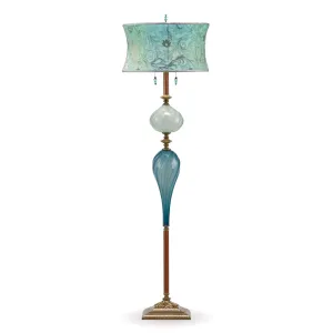 Al Floor Lamp F237K178 Kevin Obrien Seafoam Velvet Shade Aqua Blown Glass Base by Kinzig Design