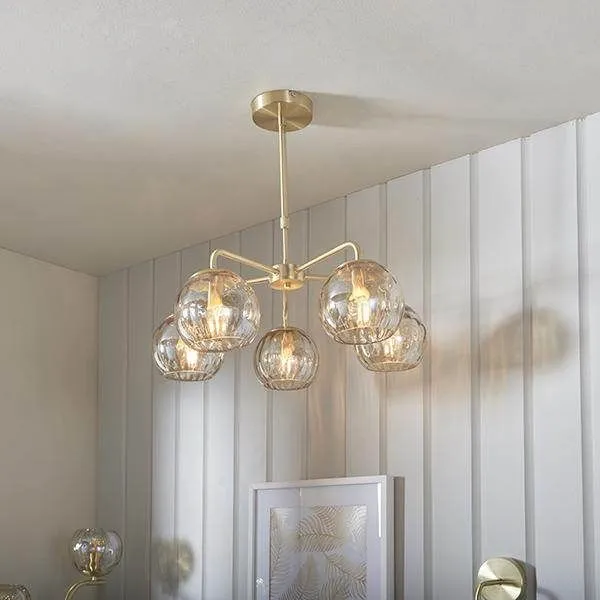 Amber 5Lt Pendant Centre Light - Champagne / Brass Finish