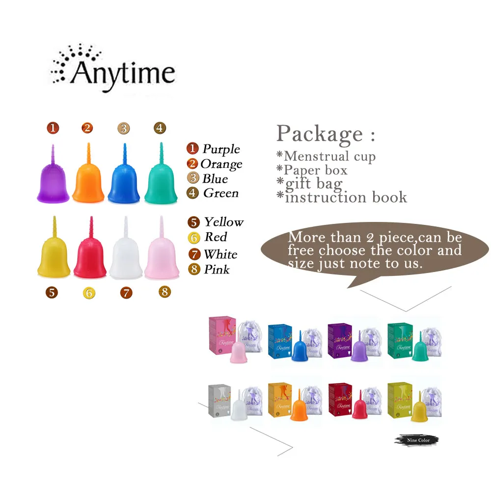 Anytime Feminine Hygiene Lady Cup Menstrual Cup Wholesale Reusable Medical Grade Silicone For Women Menstruation