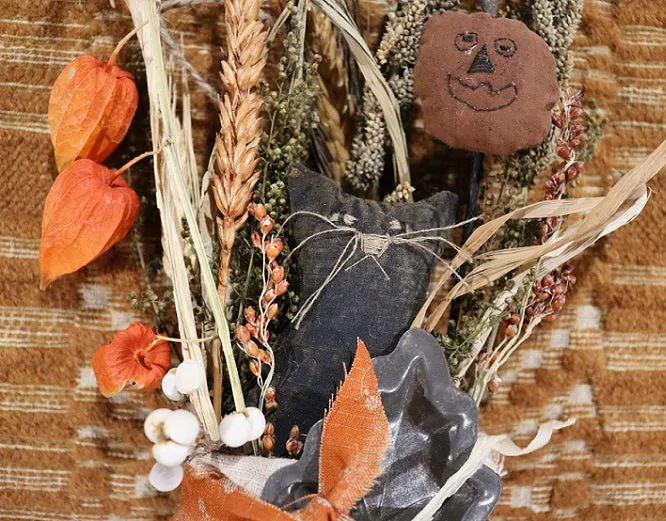 Autumn Halloween Stocking Cat and Pumpkin