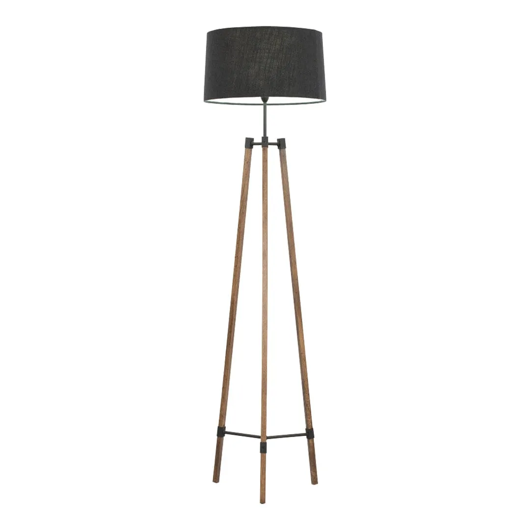 Avery Standing Lamp (Charcoal Shade   Wood & Black Metal Body)