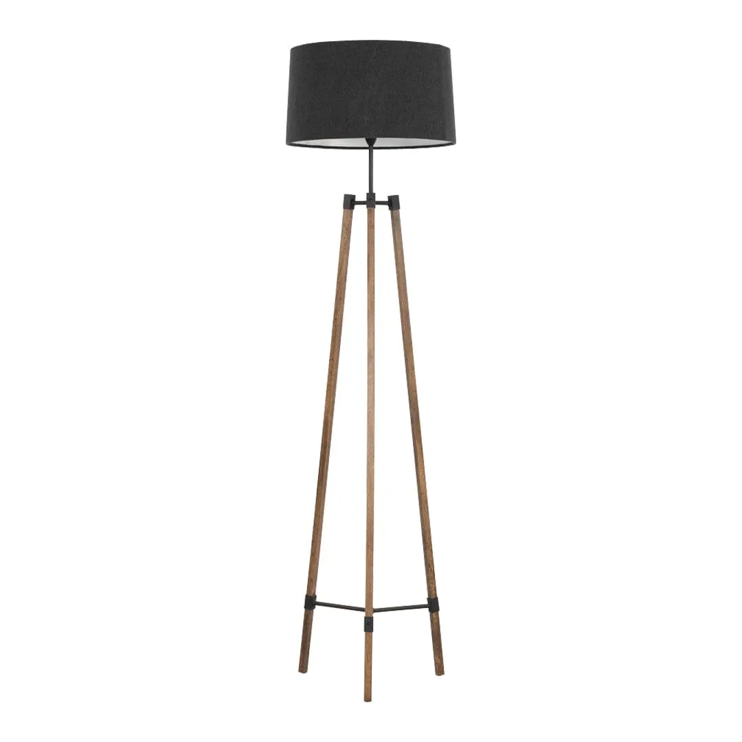 Avery Standing Lamp (Charcoal Shade   Wood & Black Metal Body)