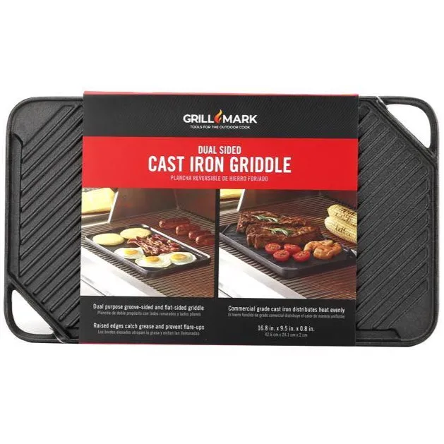 Cast Iron Griddle, Duel Sided - 16.75" L x 9.5" W