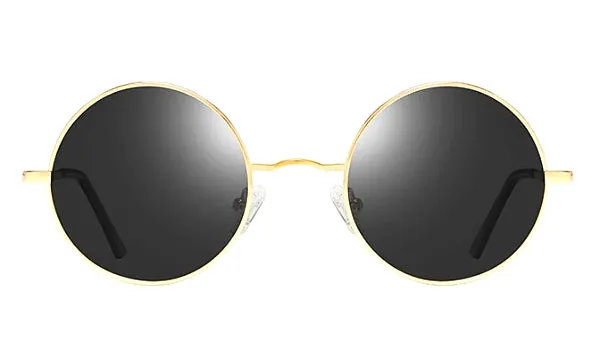 Classy Men Black Gold Round Polarized Sunglasses