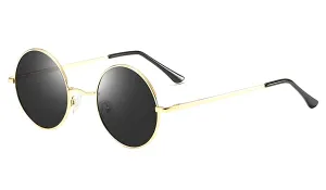 Classy Men Black Gold Round Polarized Sunglasses