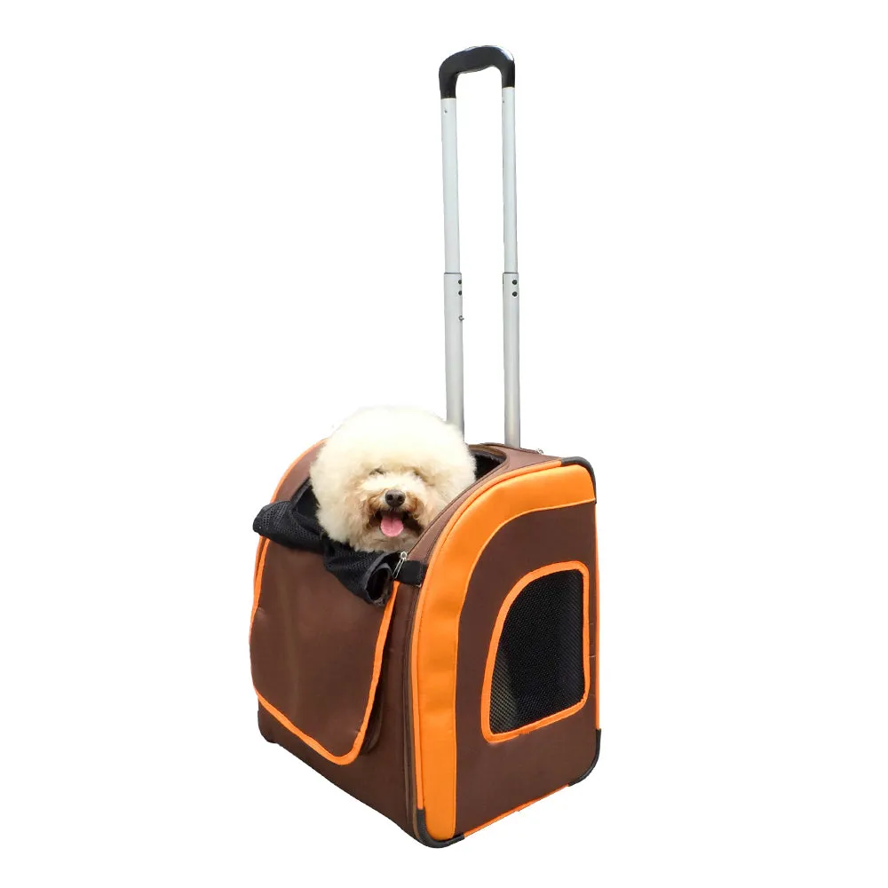 Ibiyaya Liso Backpack & Parallel Transport Pet Trolley | Orange/Brown