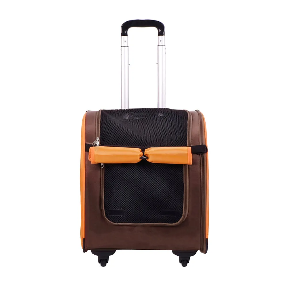 Ibiyaya Liso Backpack & Parallel Transport Pet Trolley | Orange/Brown