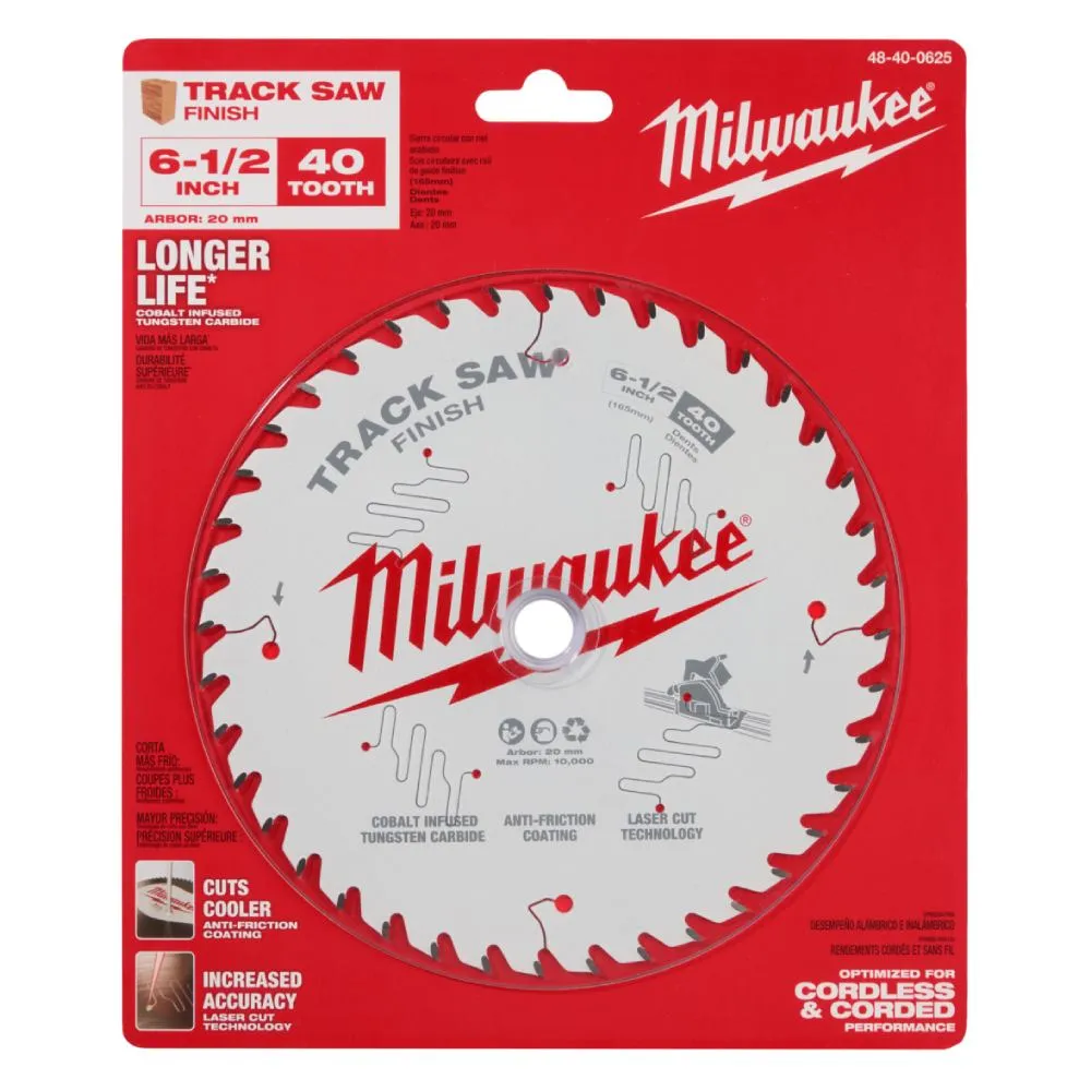 Milwaukee 48400625 165mm (6-1/2") 40T Wood Track Saw Blade Finish