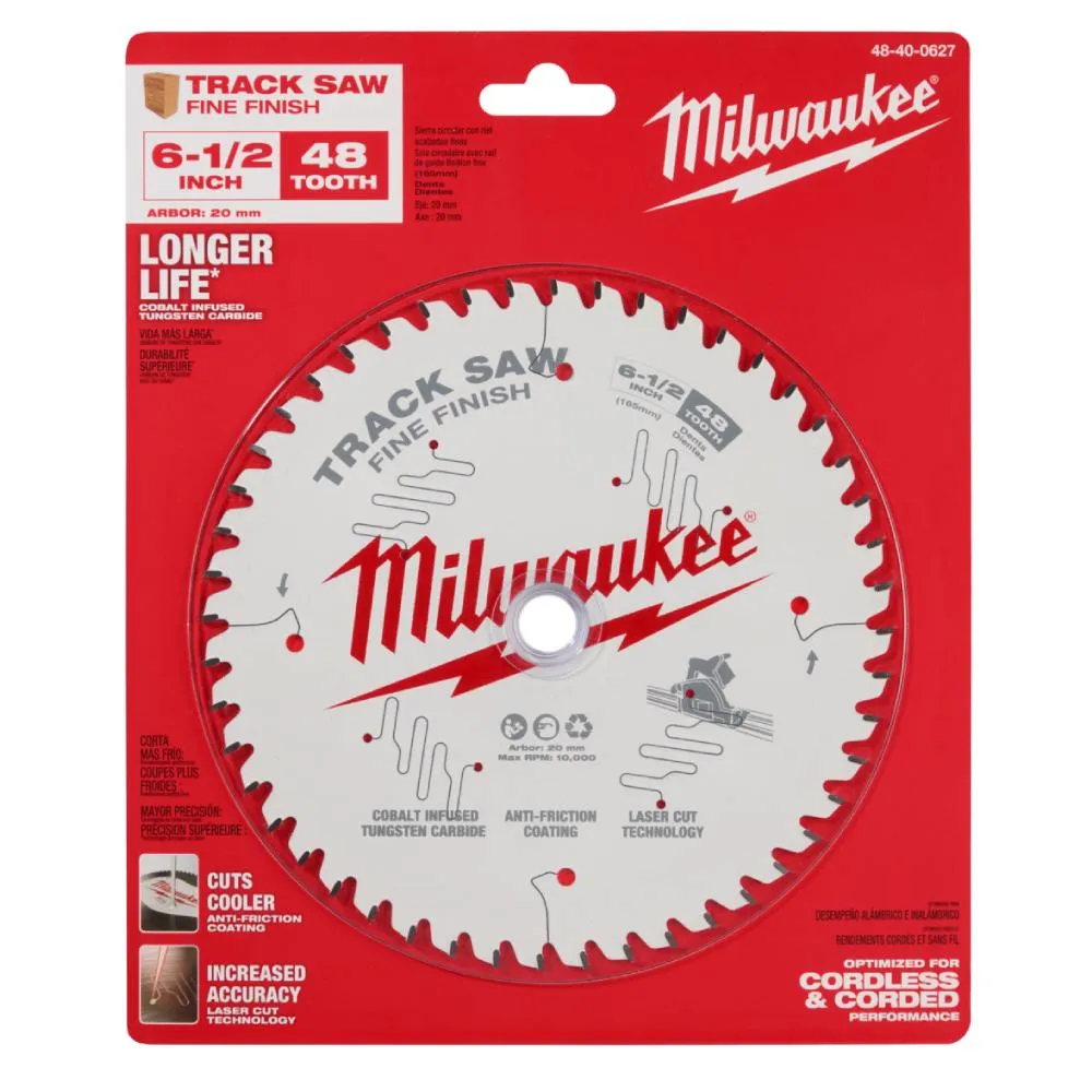 Milwaukee 48400627 165mm (6-1/2") 48T Wood Track Fine Finish Saw Blade