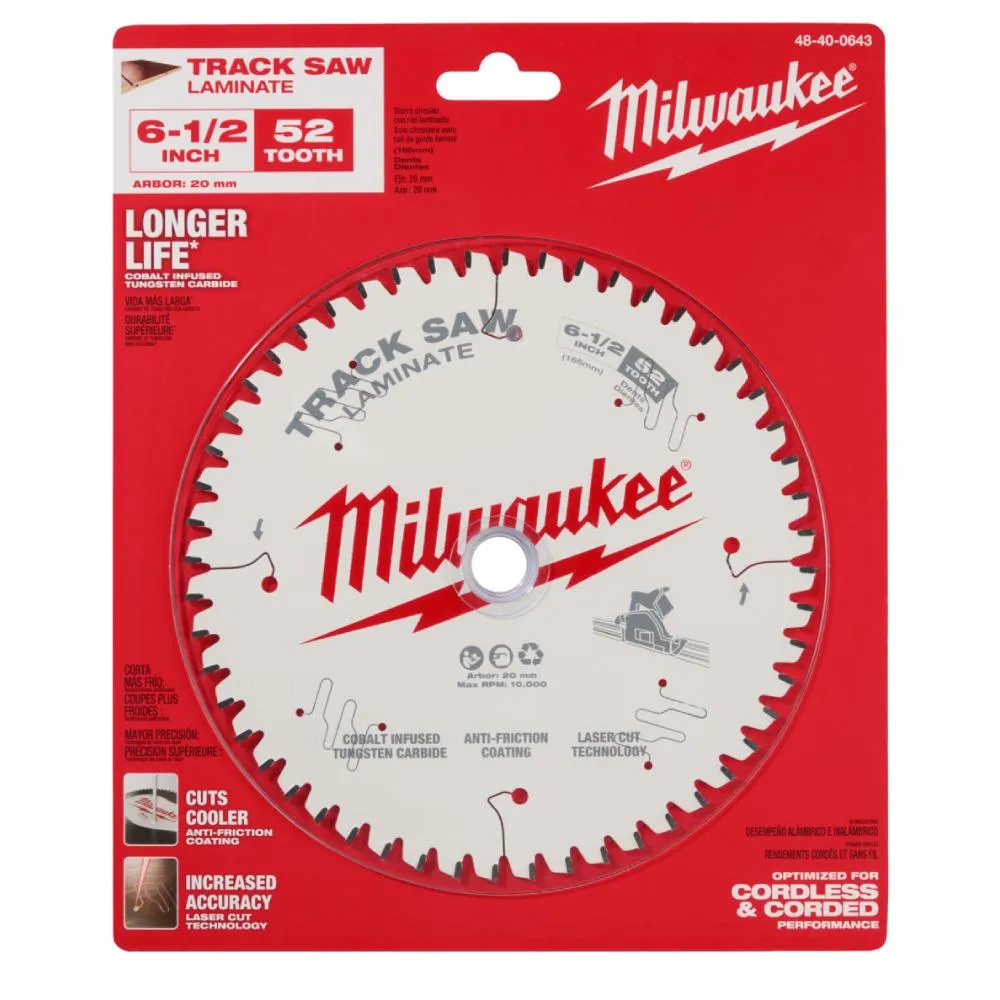 Milwaukee 48400643 165mm (6-1/2") 52T Wood Track Laminate Saw Blade