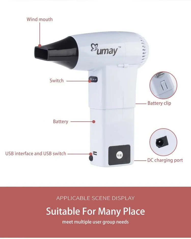 Portable Hair Dryer with USB Output Portable Cordless Hair Blower Care Suitable for Drying Painting Baby Skin Outdoor Tools