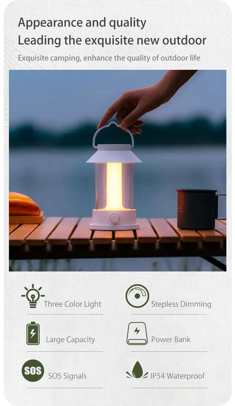 Retro Rechargeable Portable Camping Lantern 10000mAh  3 Lighting Modes.