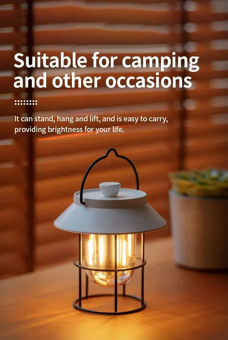 Retro Rechargeable Portable Camping Lantern 10000mAh  3 Lighting Modes.