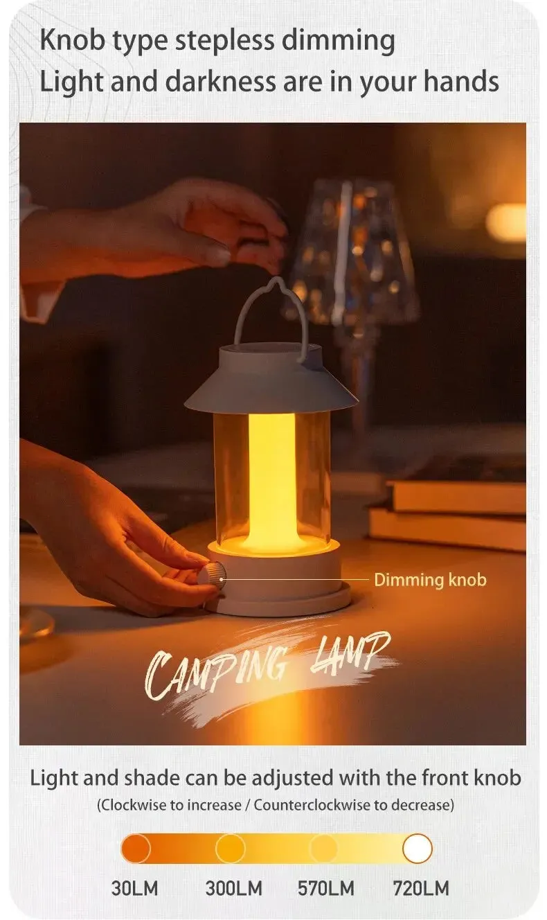 Retro Rechargeable Portable Camping Lantern 10000mAh  3 Lighting Modes.