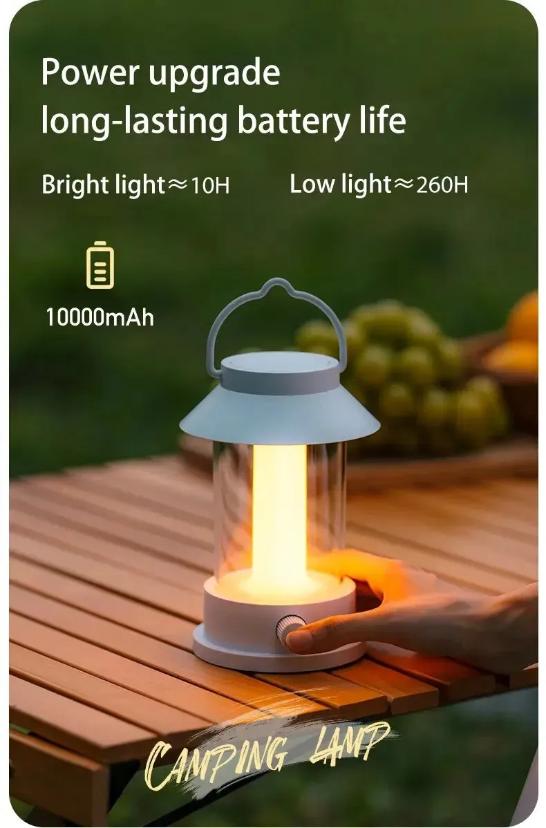 Retro Rechargeable Portable Camping Lantern 10000mAh  3 Lighting Modes.