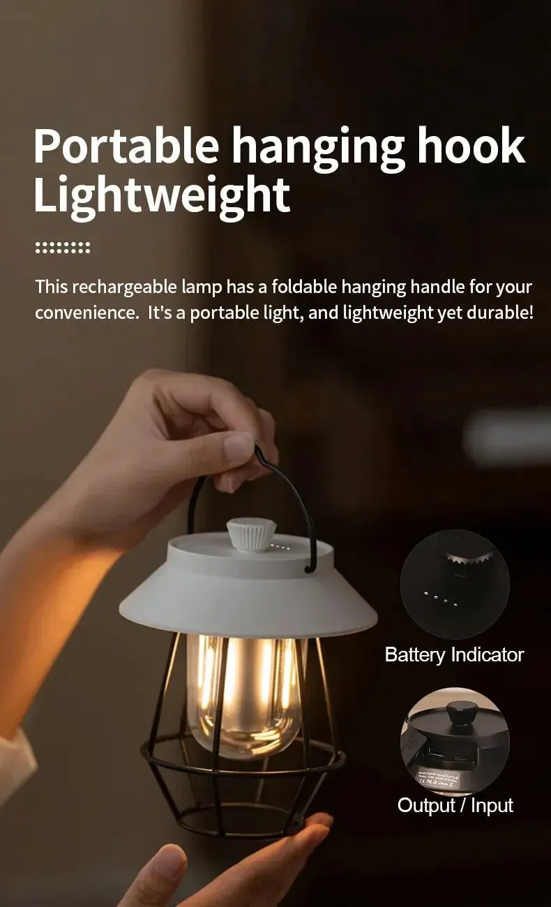 Retro Rechargeable Portable Camping Lantern 10000mAh  3 Lighting Modes.