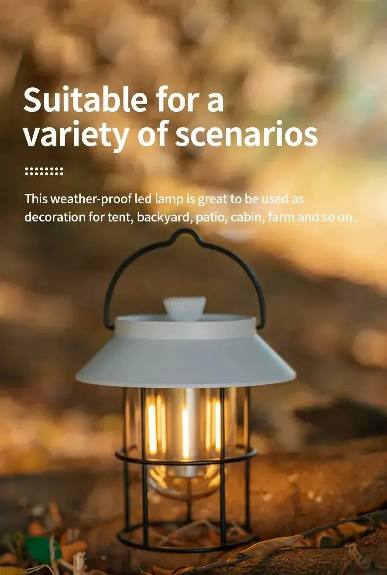 Retro Rechargeable Portable Camping Lantern 10000mAh  3 Lighting Modes.