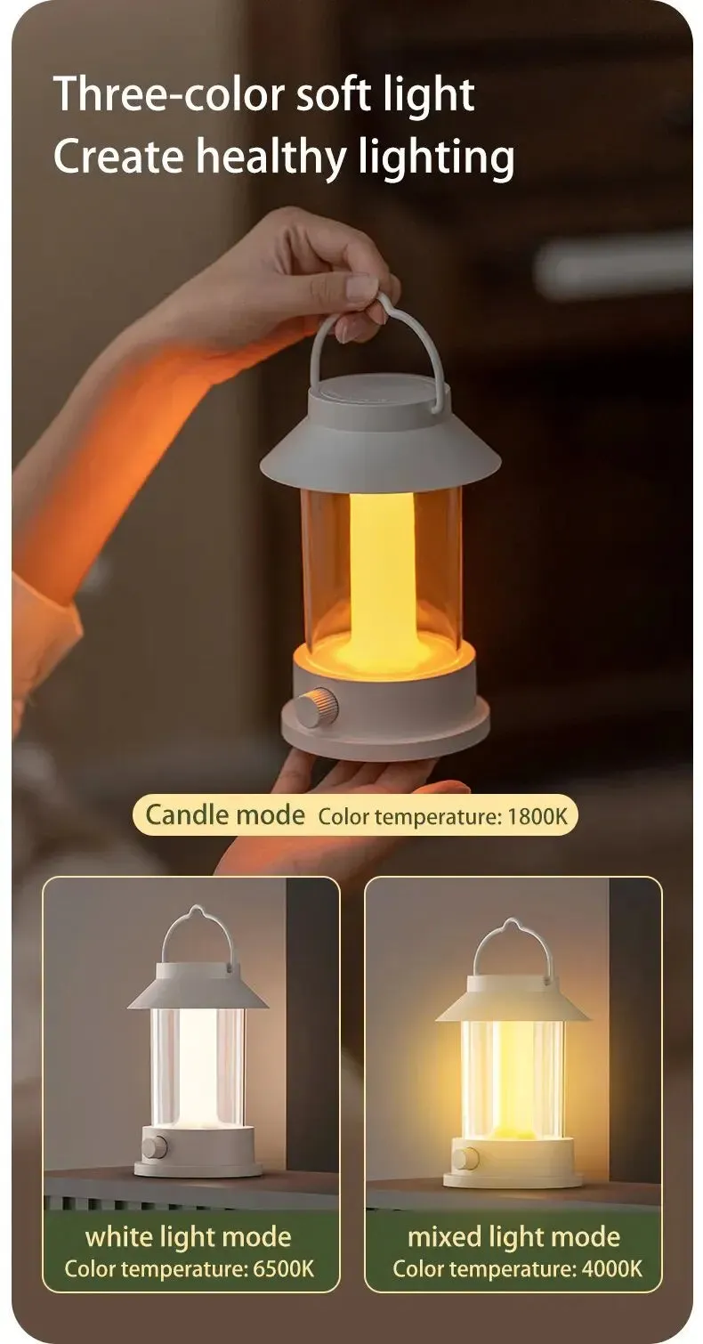 Retro Rechargeable Portable Camping Lantern 10000mAh  3 Lighting Modes.