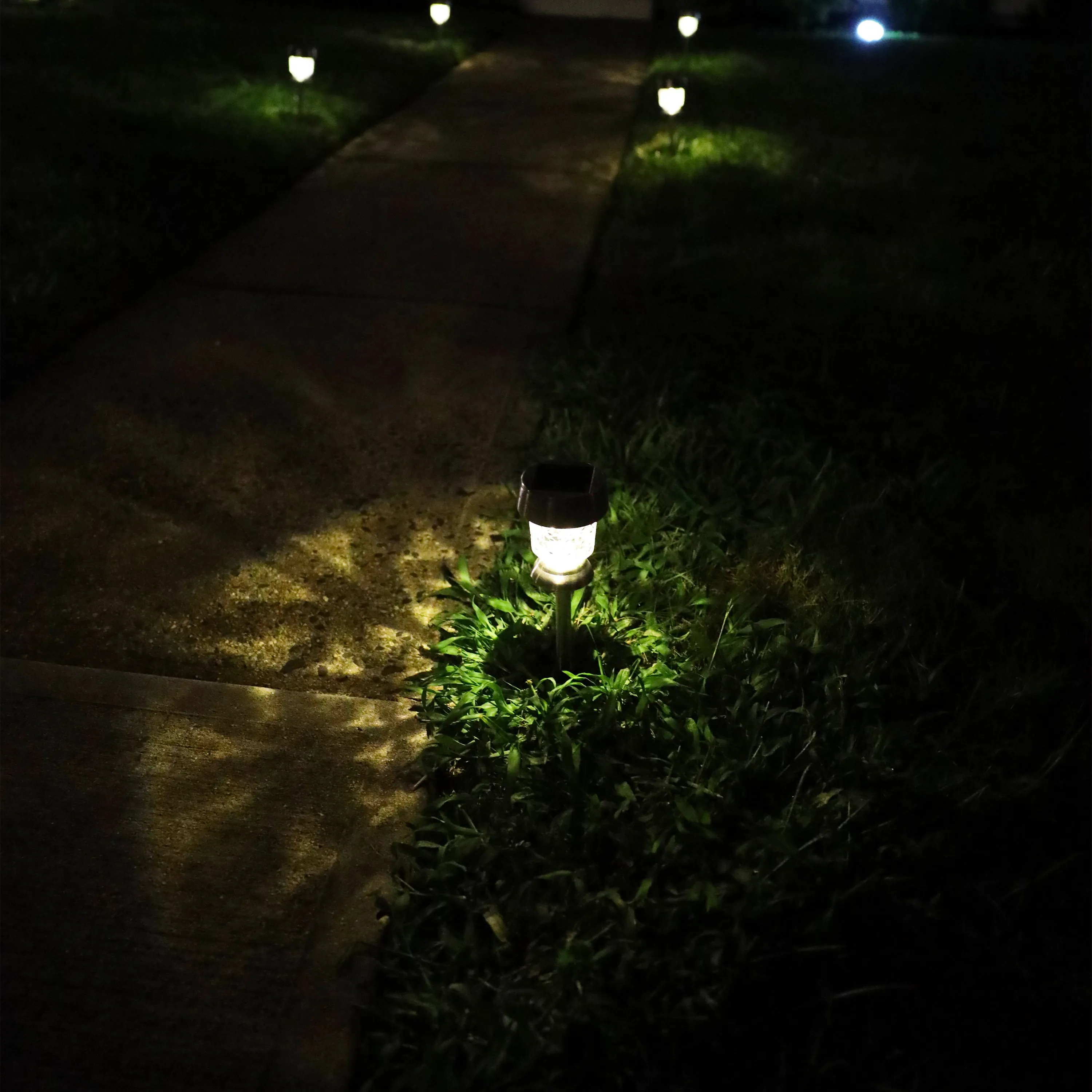 Solar Powered LED Pathway Lights | 14-in. Tall | 6-Pack | Triangle Pattern Design | Waterproof IP44