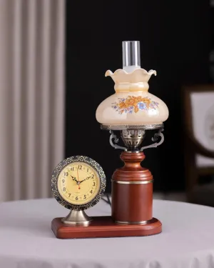 'Time-illuminated' Fenton Lamp w/ Clock & Scalloped Glass Shade