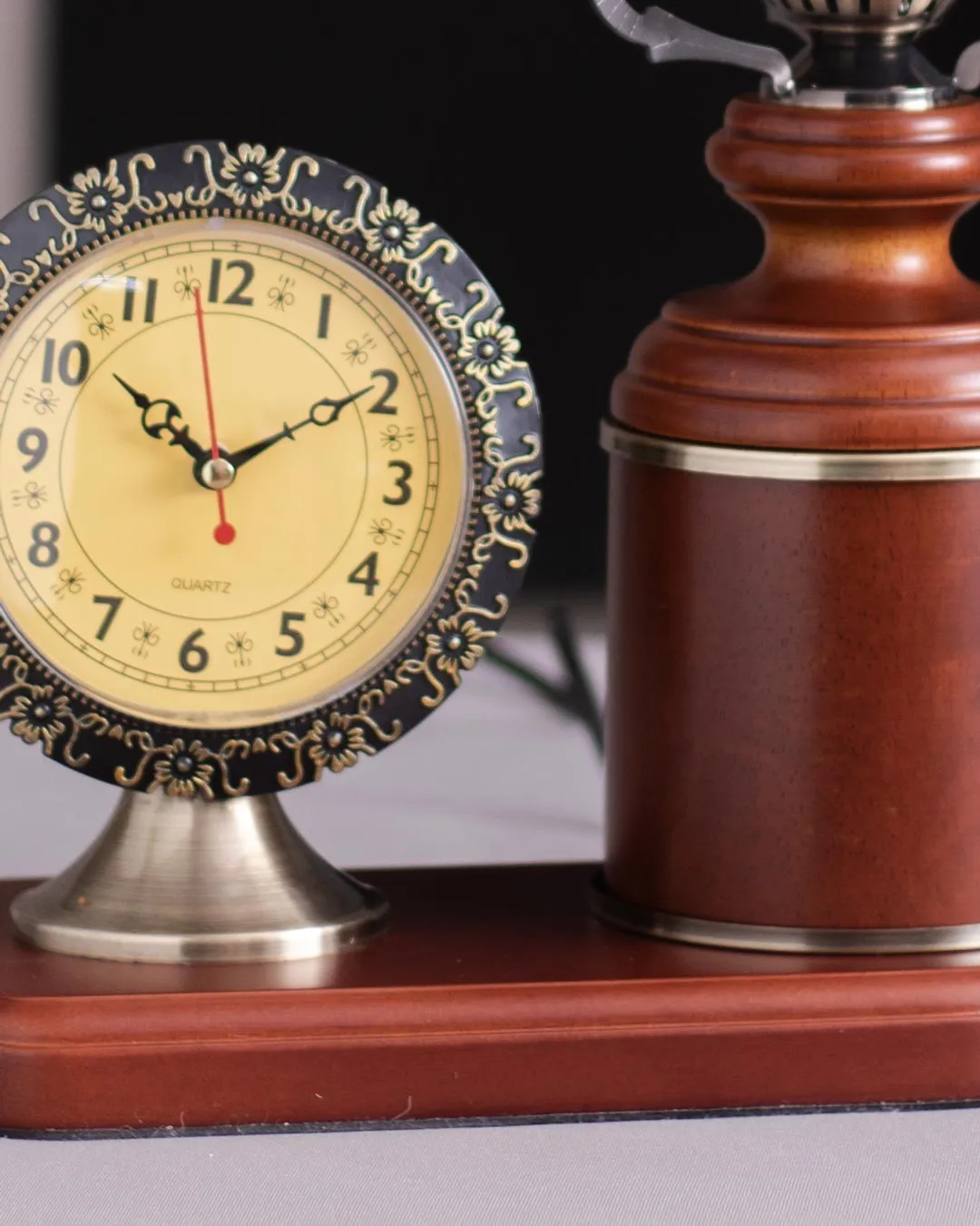 'Time-illuminated' Fenton Lamp w/ Clock & Scalloped Glass Shade